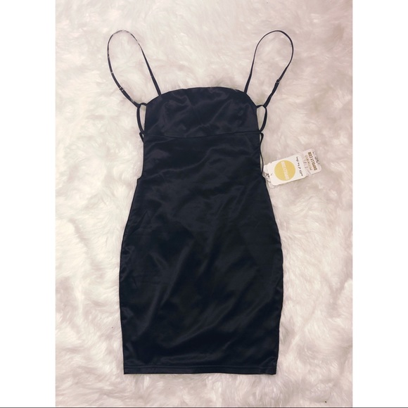 Oh Polly Black Satin Dress - Picture 4 of 5